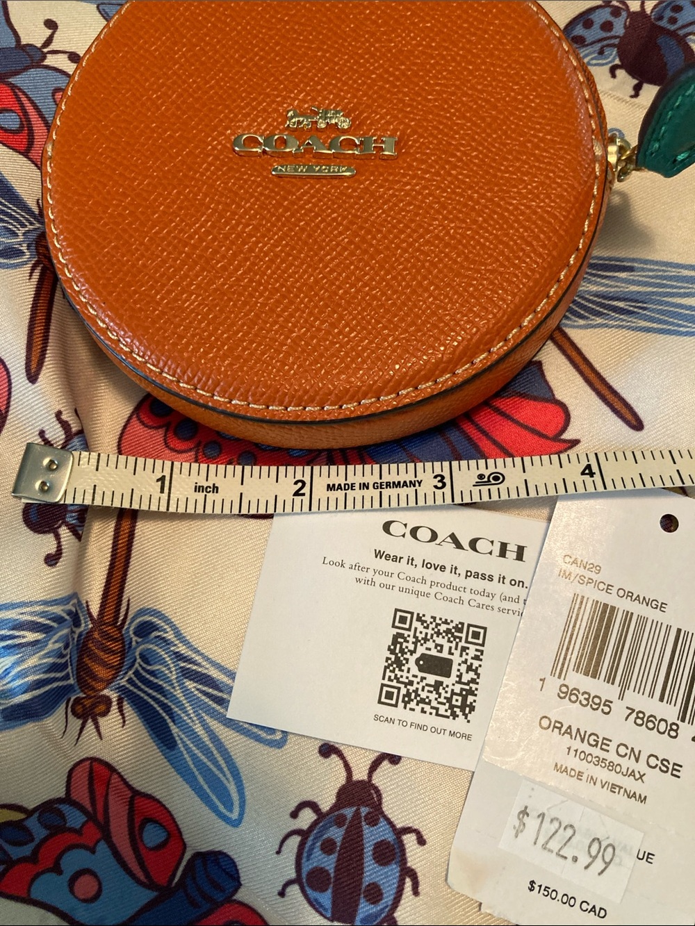 Coach Orange Round Leather Coin Pouch with Gold Logo - Picture 7 of 8